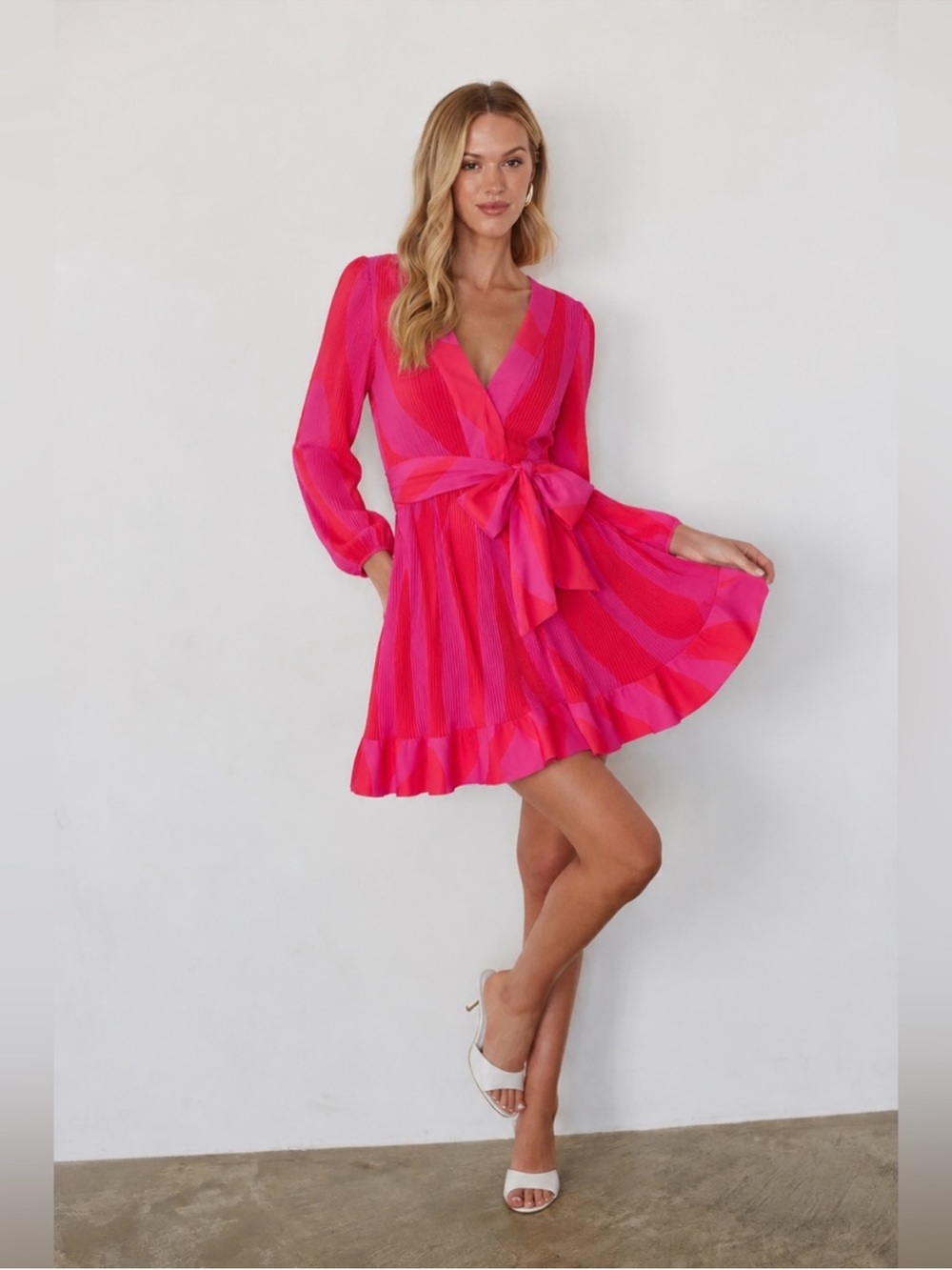 Milly Liv Zebra Pleated Mini Dress- Pink and Scarlet